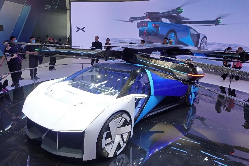 Sebuah kereta terbang yang dibangunkan oleh syarikat China, XPENG telah dipamerkan di Pameran Automotif Antarabangsa Beijing pada 3 Mei 2024. (People’s Daily Online/Tang Ke)